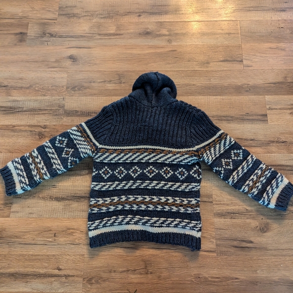 Zara Blue and Brown Cardigan Sweater with Shawl Collar - Picture 5 of 5